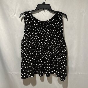 Banana Republic Polka Dot Pleated Swing Black White Top Size L